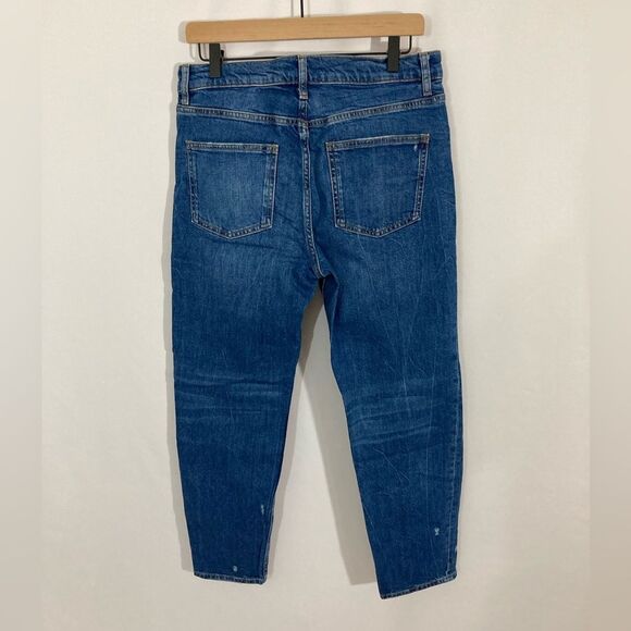 Zara Premium Jeans Women’s 8 Blue Denim High Rise Distressed Tapered Leg - Picture 3 of 12